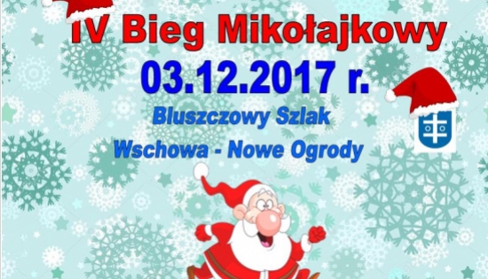 plakat z biegnącym mikołajem