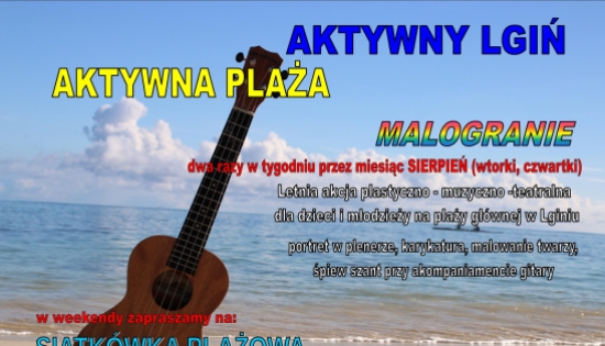 plakat z gitarą i plażą w tle