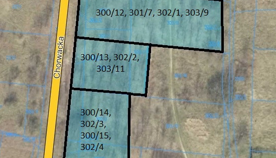 300/12, 301/7, 302/1, 303/9 o łącznej powierzchni  0,1135 ha