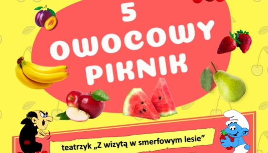 plakat z owocami i smerfami