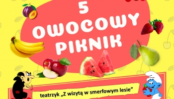 plakat z owocami i smerfami