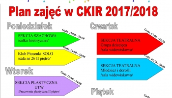 plan zajęć CKiR rozpisany na tygodnie i godziny w graficzne kolorowe strzałki