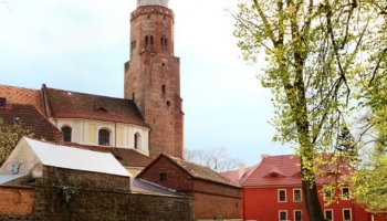 widok na kolegium i kościół farny od strony parku